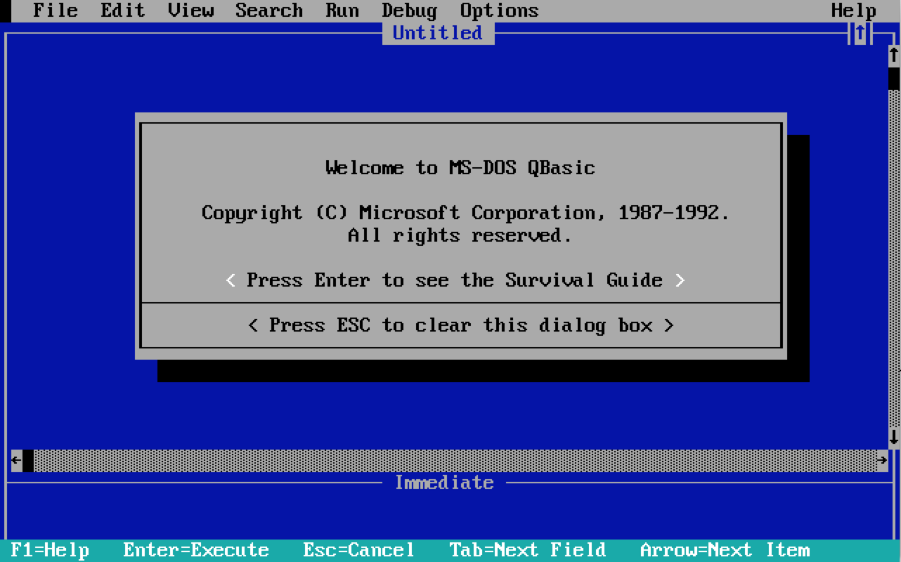 QBasic IDE welcome screen